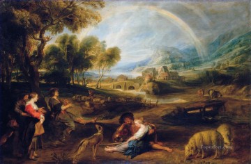 Pedro Pablo Rubens Painting - Paisaje con un arco iris 1632 Barroco Peter Paul Rubens